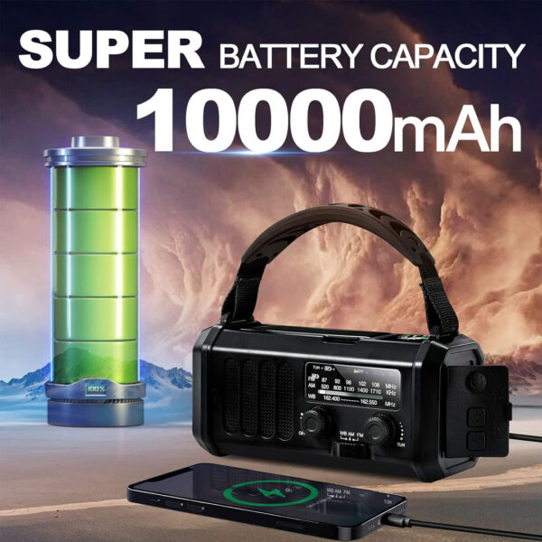 RADIO CON LINTERNA RECARGABLE CON PANEL SOLAR 10,000 mAh