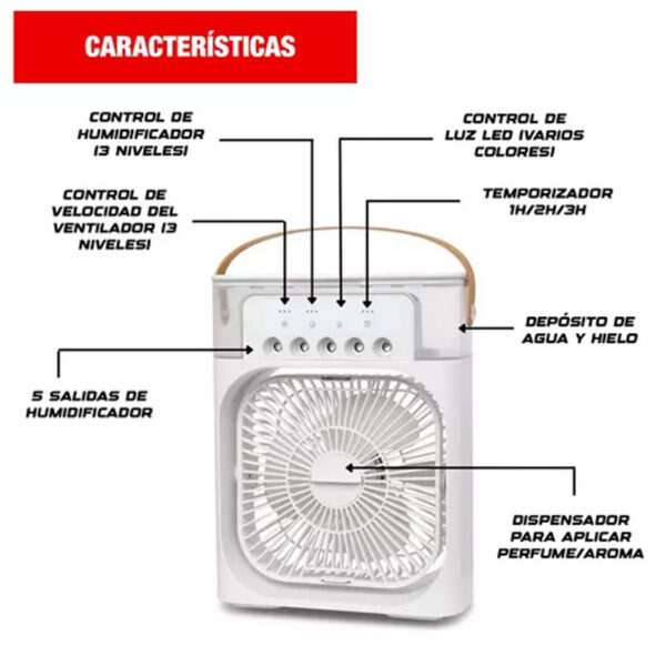 Aire Acondicionado Portátil Led 3 En 1 Enfriador Ventilador